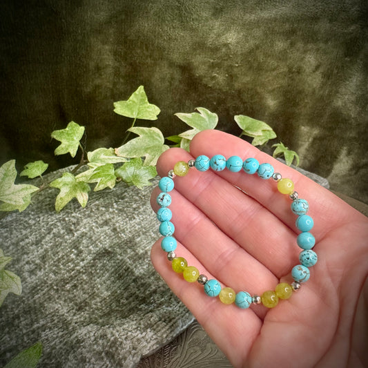 Turquoise & Peridot Power Bracelet with 925 Sterling Silver Plated Beads (6mm)
