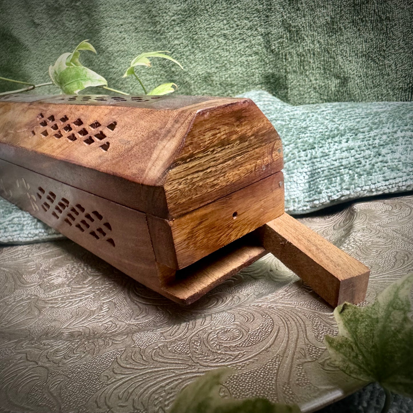 Incense Box with Brass Floral Inlay