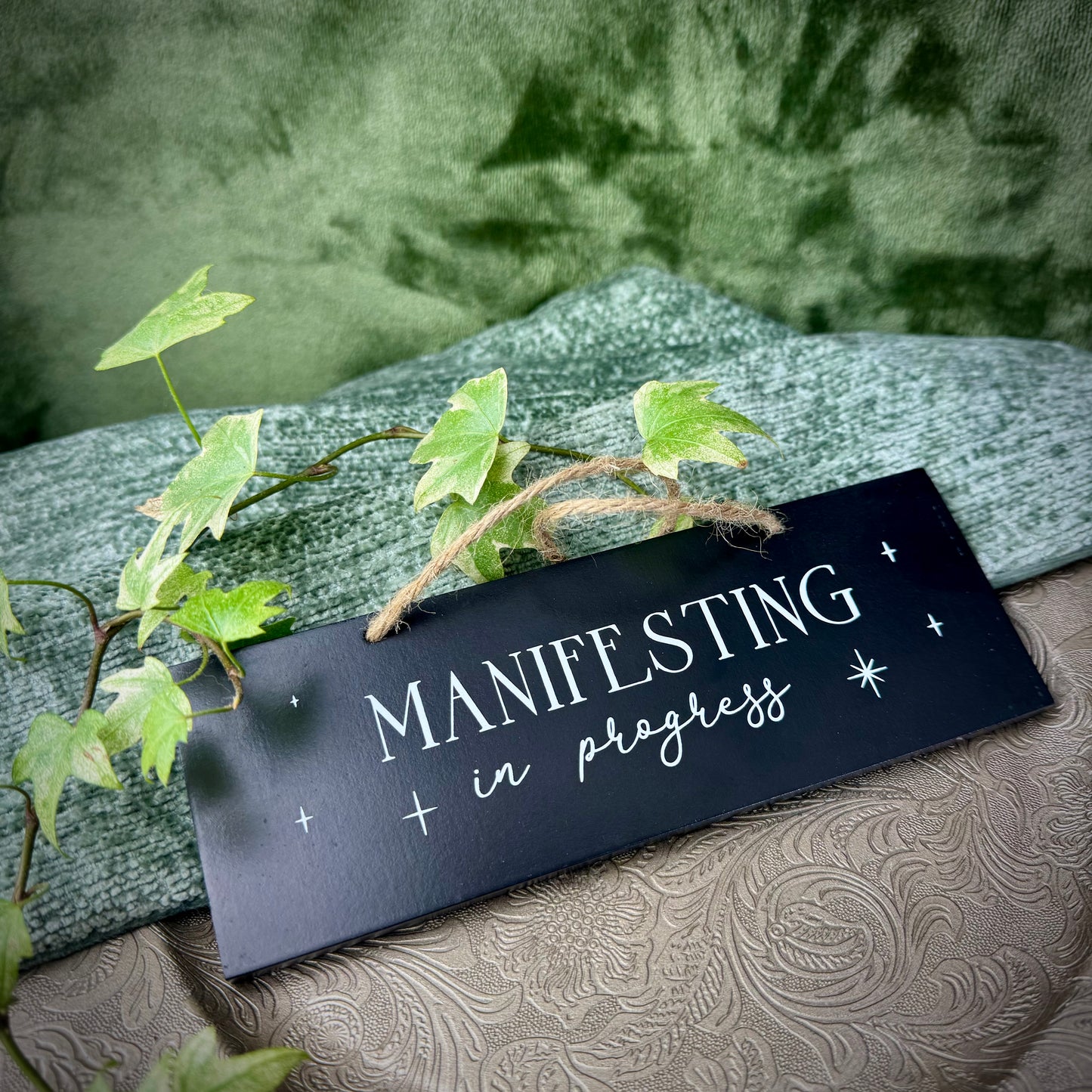 Hanging Door Sign - "Manifesting in Progress"