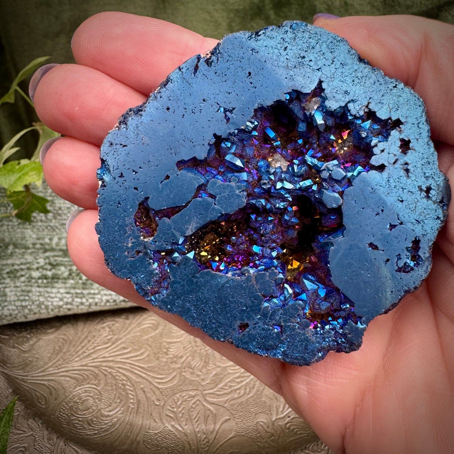 Titanium Quartz (Flame Aura Quartz/Rainbow Aura Quartz) Geode