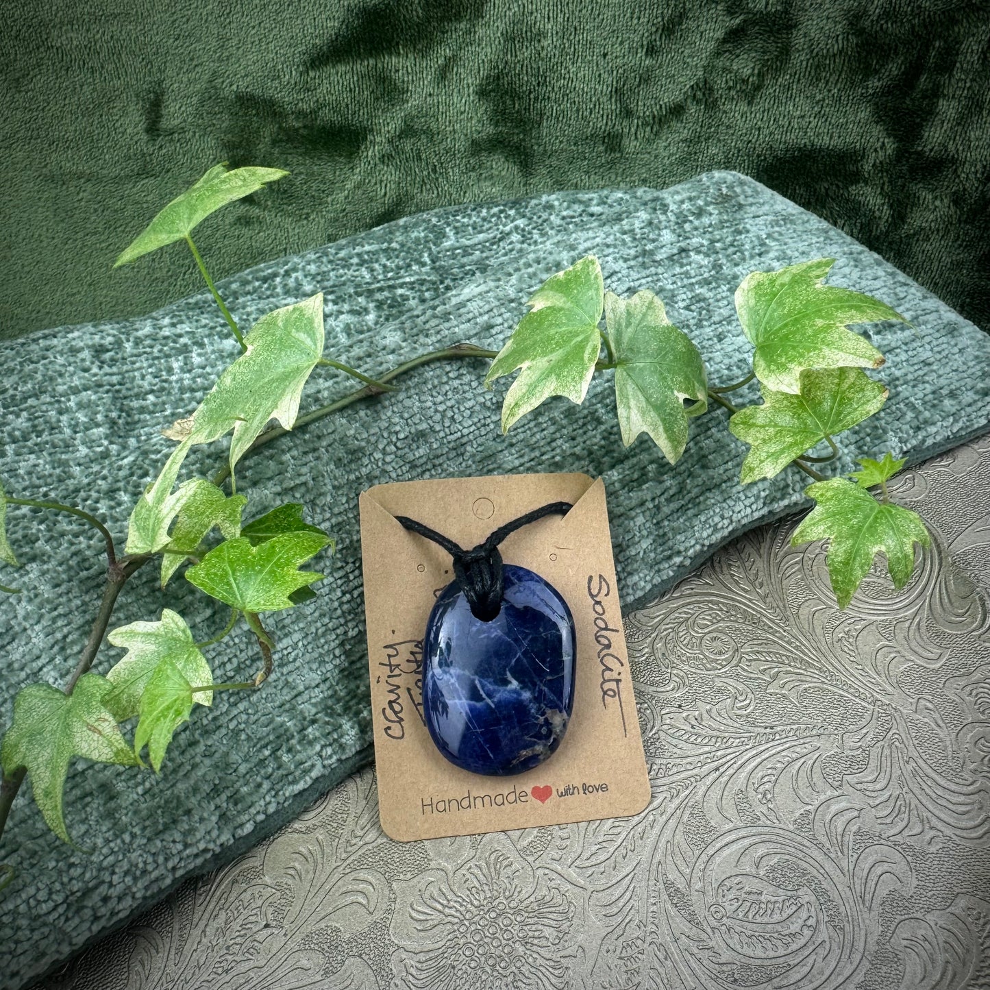 Sodalite Polished Palmstone Crystal Necklace