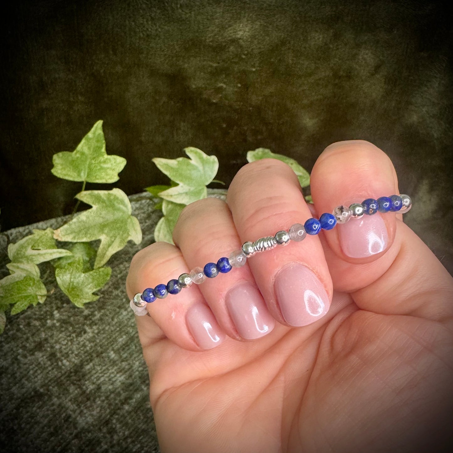 Labradorite & Lapis Lazuli Power Bracelet with 925 Sterling Silver Plated Beads (4mm)