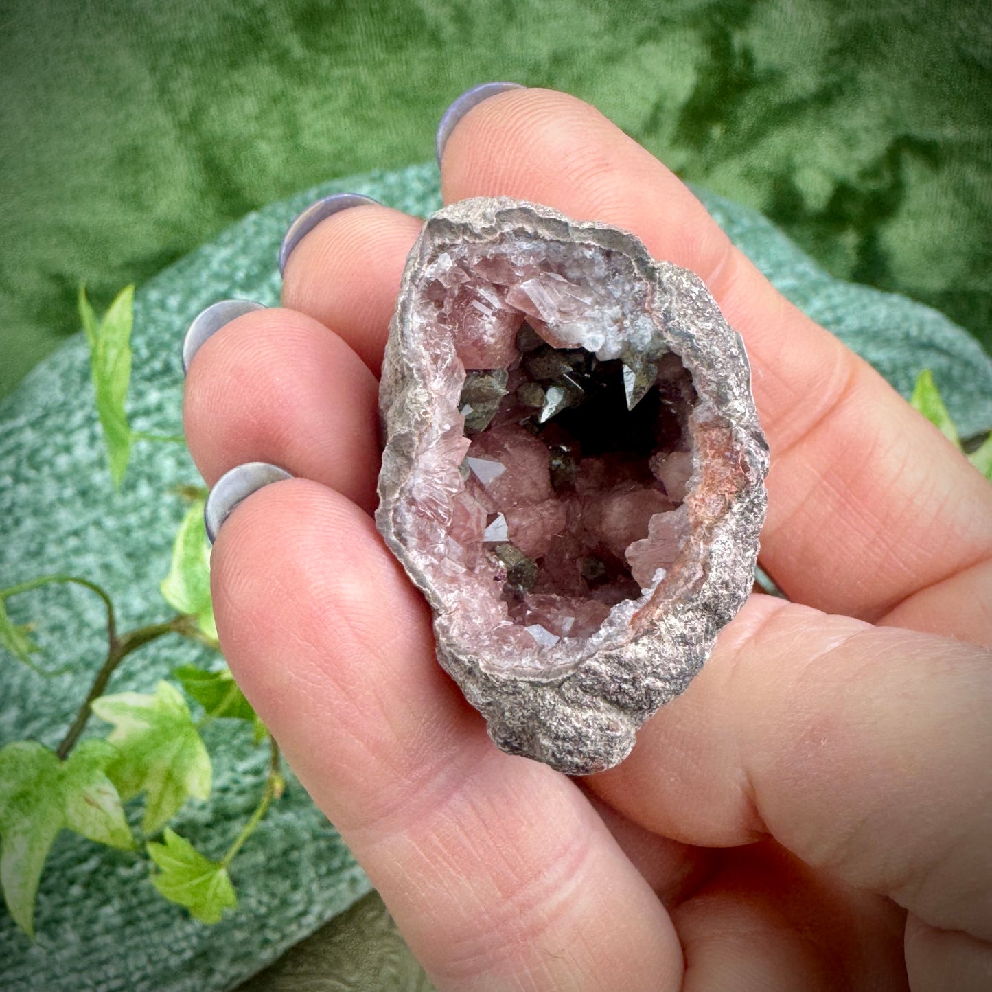 Pink Amethyst and Dogtooth Calcite Geode