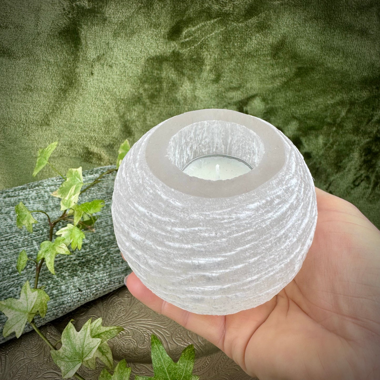 Selenite Snowball Tealight Holder