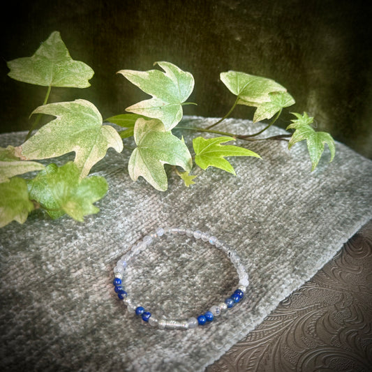 Labradorite & Lapis Lazuli Power Bracelet with 925 Sterling Silver Plated Beads (4mm)