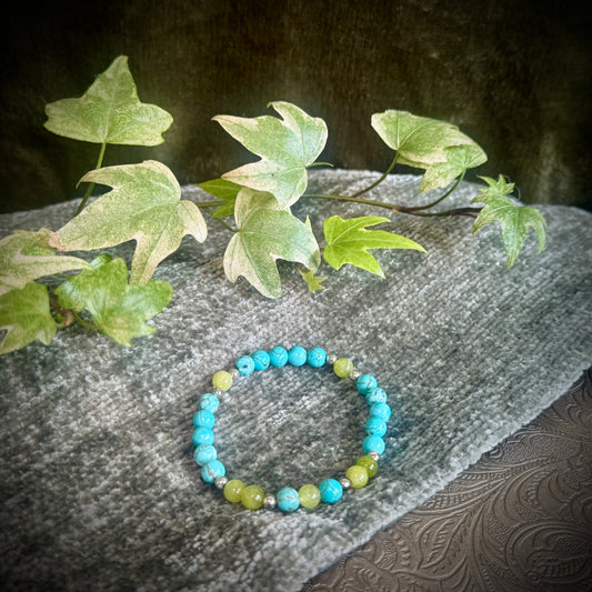 Turquoise & Peridot Power Bracelet with 925 Sterling Silver Plated Beads (6mm)