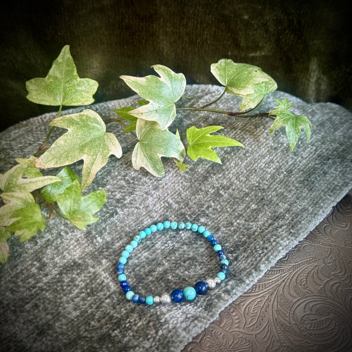 Turquoise & Lapis Lazuli Power Bracelet with 925 Sterling Silver plated Beads (4mm/6mm)