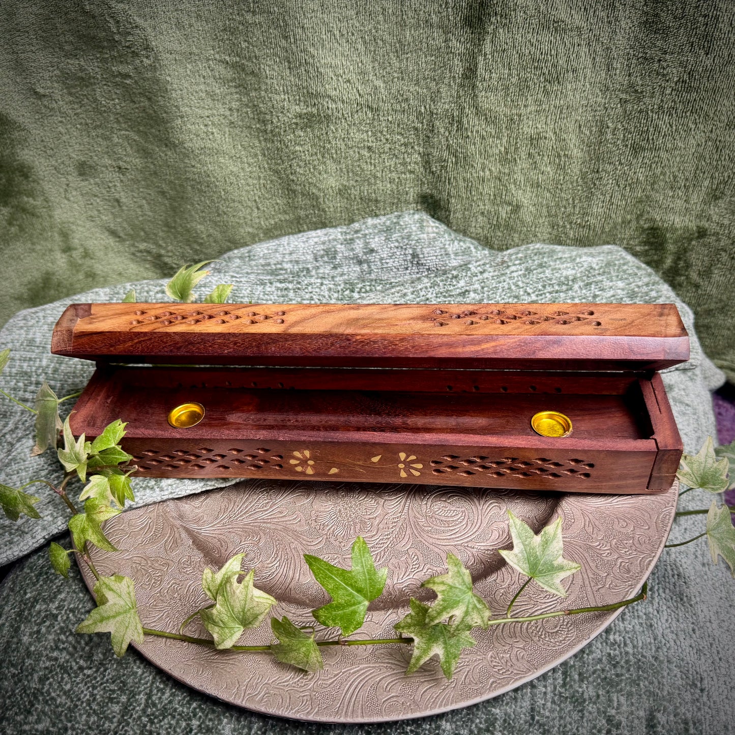 Incense Box with Brass Floral Inlay