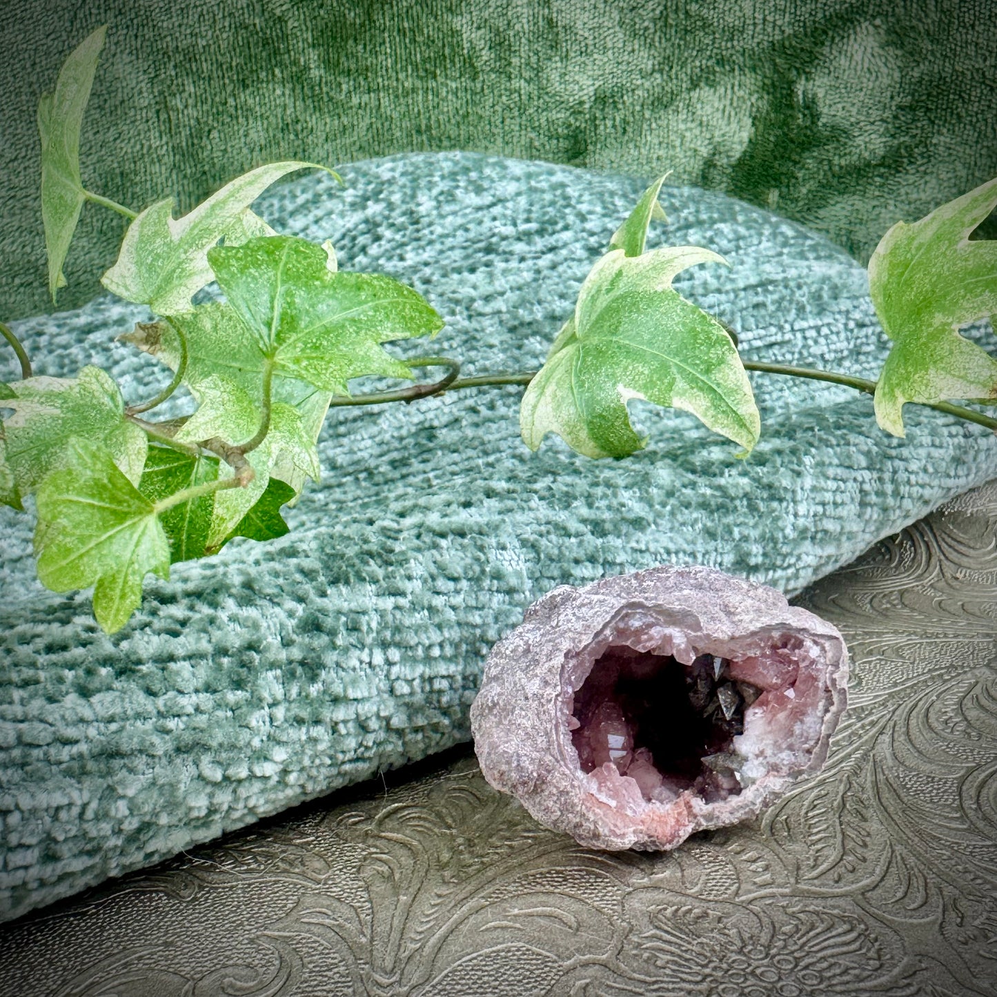 Pink Amethyst and Dogtooth Calcite Geode