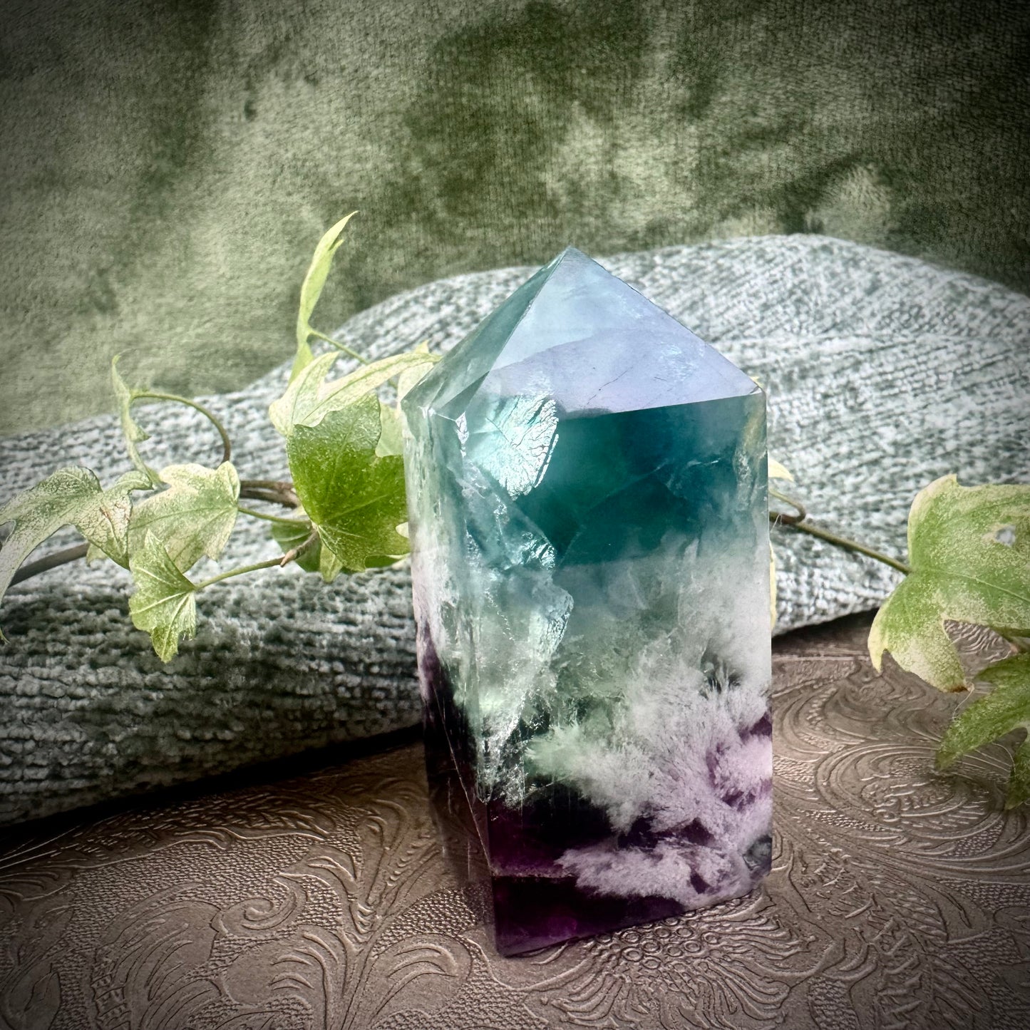 Rainbow Feather Fluorite Obelisk