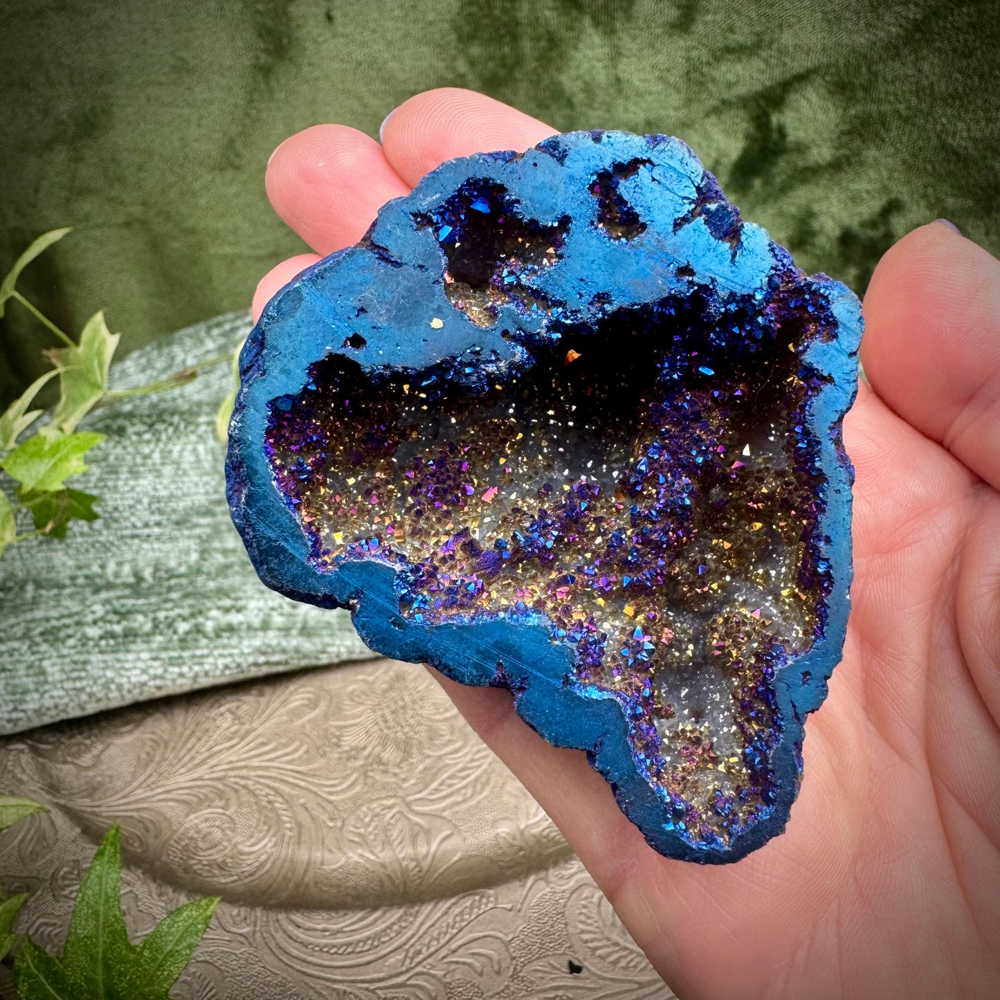 Titanium Quartz  (Flame Aura Quartz/Rainbow Aura Quartz) Geode