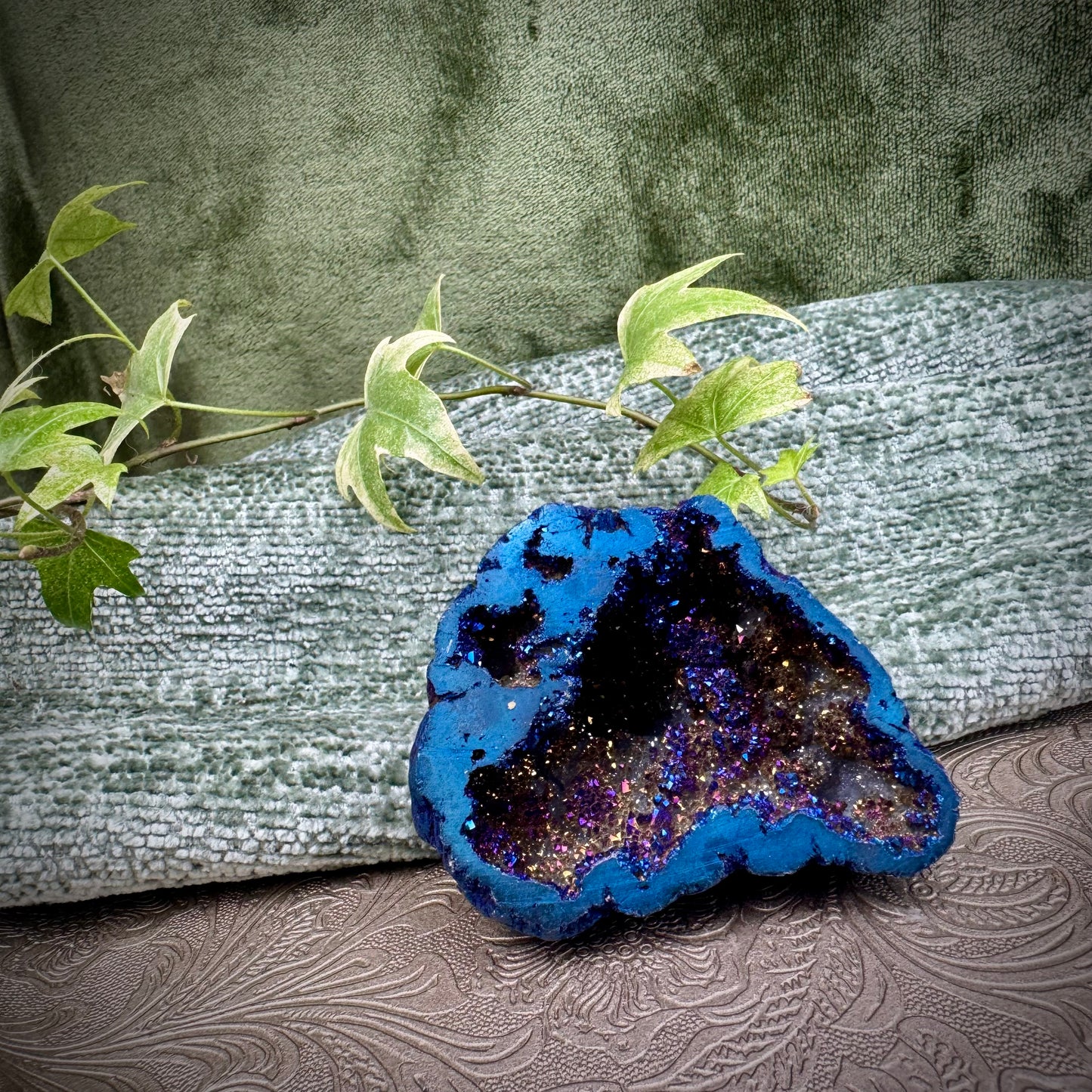 Titanium Quartz  (Flame Aura Quartz/Rainbow Aura Quartz) Geode