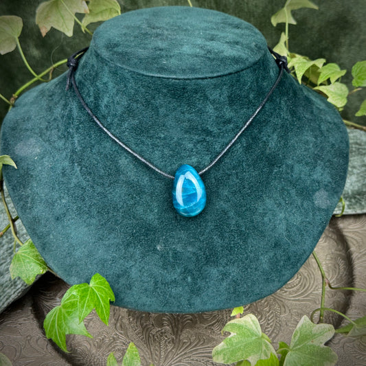Blue Apatite Tumblestone Crystal Necklace