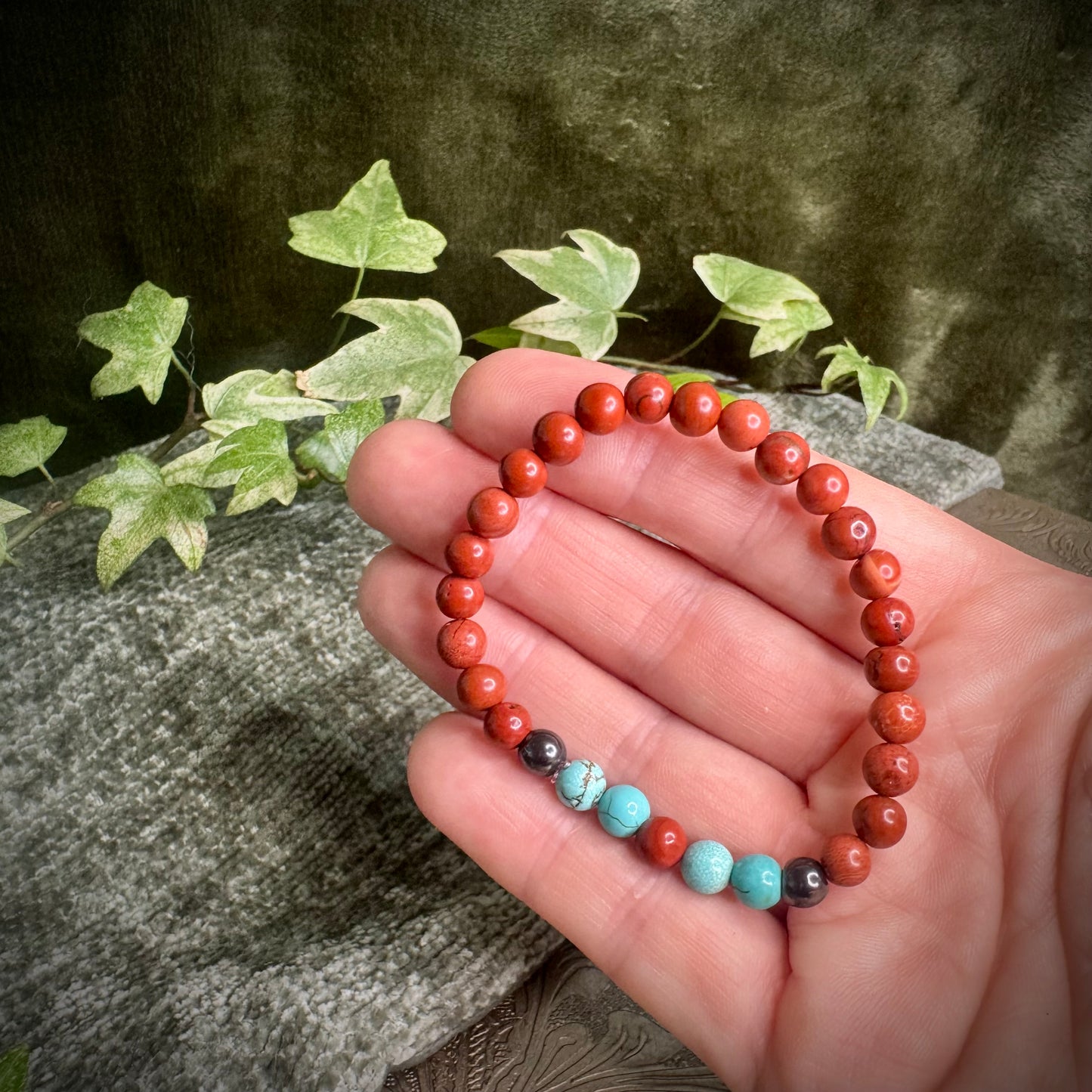 Red Jasper, Turquoise & Hematite Power Bracelet (6mm)