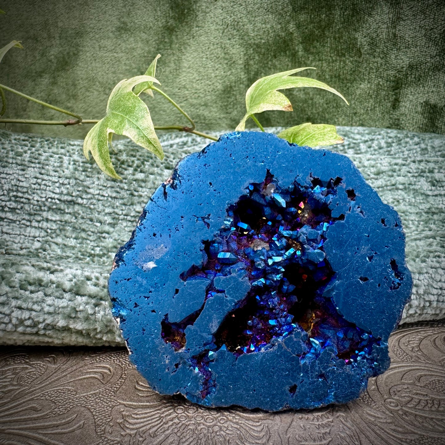 Titanium Quartz  (Flame Aura Quartz/Rainbow Aura Quartz) Geode