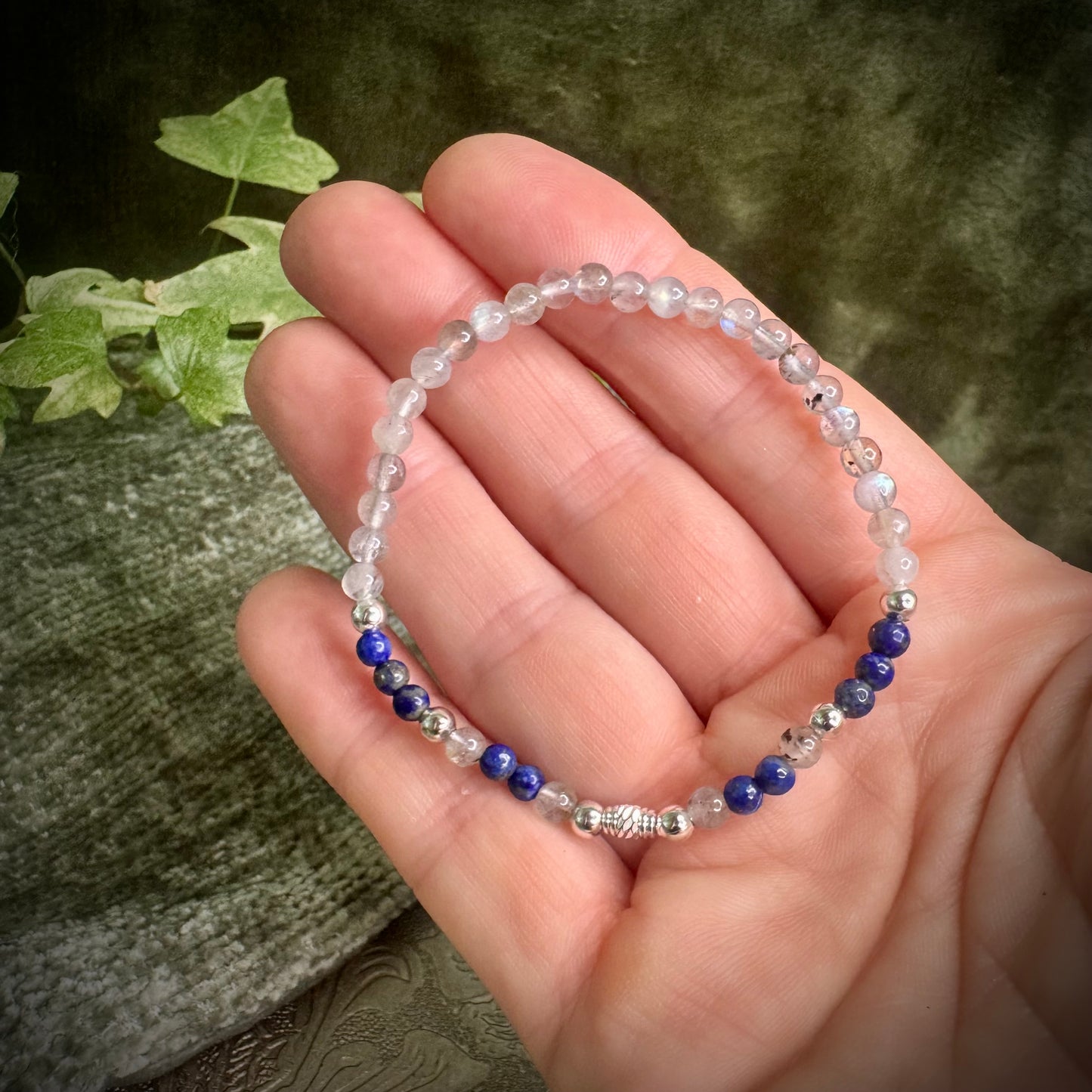 Labradorite & Lapis Lazuli Power Bracelet with 925 Sterling Silver Plated Beads (4mm)
