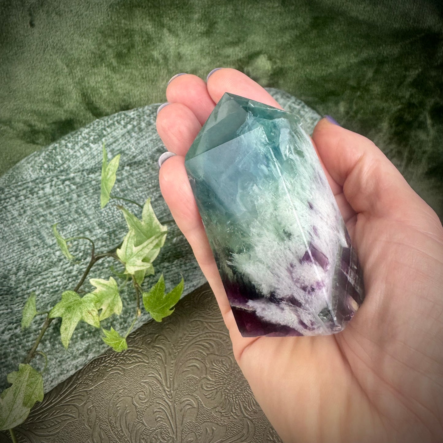 Rainbow Feather Fluorite Obelisk
