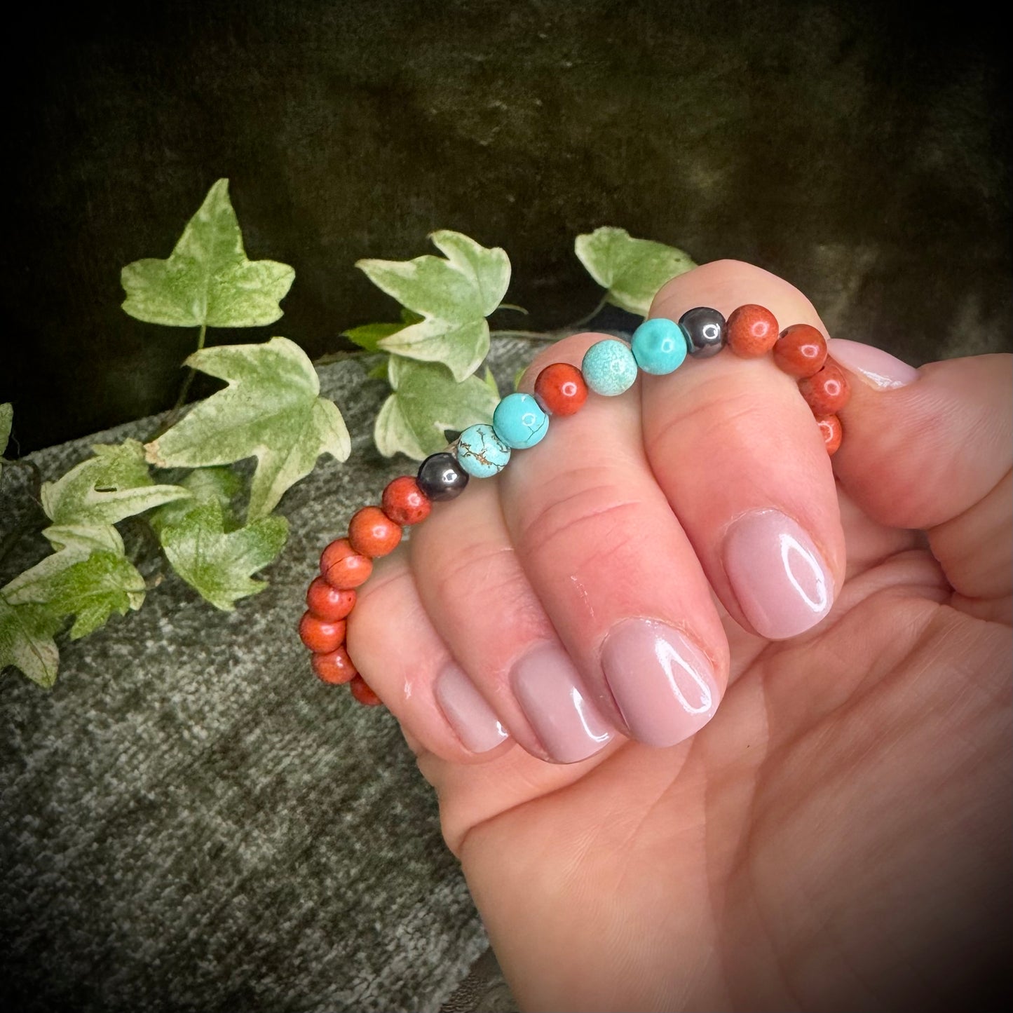 Red Jasper, Turquoise & Hematite Power Bracelet (6mm)