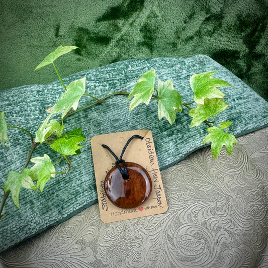 Obsidian Flow Jasper Polished Palmstone Crystal Necklace