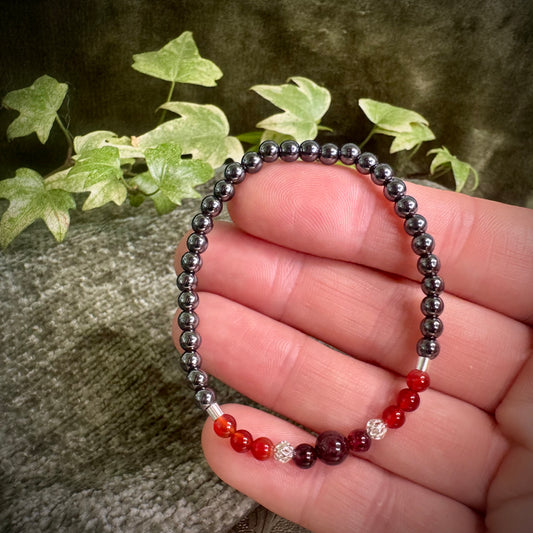 Hematite, Carnelian & Garnet Power Bracelet with 925 Sterling Silver Plated Decorative Beads (4mm)