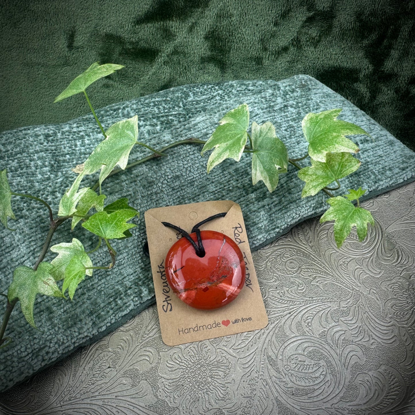 Red Jasper Polished Palmstone Crystal Necklace