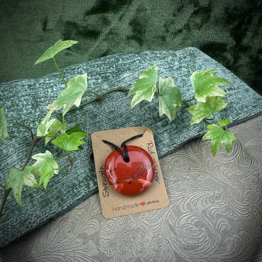 Red Jasper Polished Palmstone Crystal Necklace