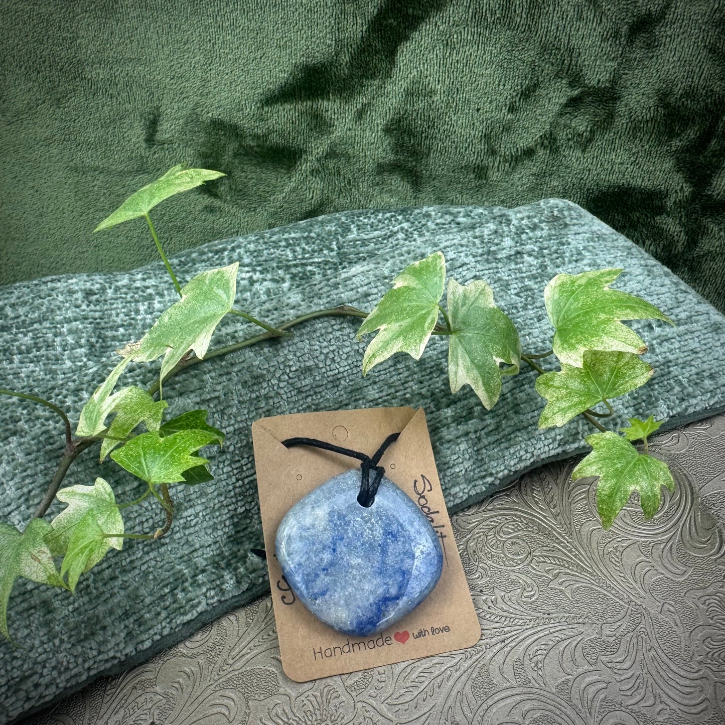 Sodalite Polished Palmstone Crystal Necklace